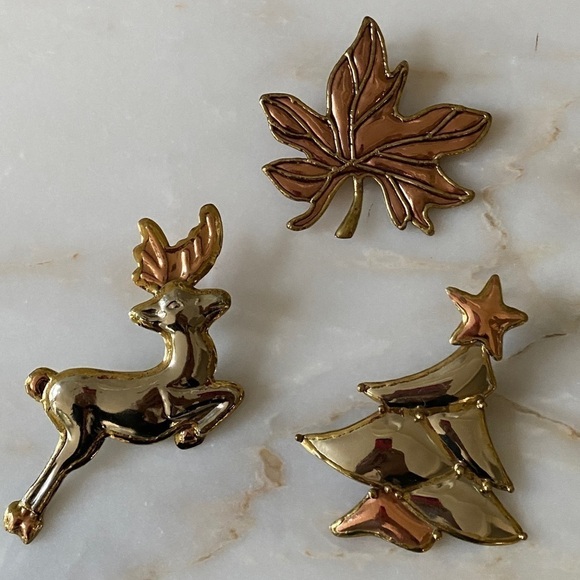 Maple Leaf/Holiday Brooch Copper Handmade Crude Thanksgiving/Holiday Pendant - Picture 1 of 13